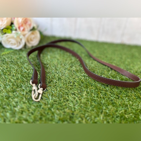 Longchamp Brown Leather Crossbody Strap with Silver Hardware NEW 44” long